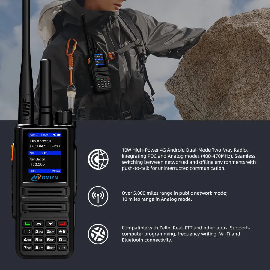 OMIZN X8 Dual Mode Walkie Talkie 4G UHF Android Unlimited Range Zello Real-PTT GPS
