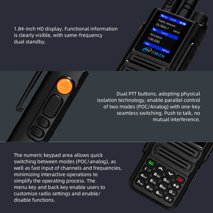 OMIZN X8 Dual Mode Walkie Talkie 4G UHF Android Unlimited Range Zello Real-PTT GPS