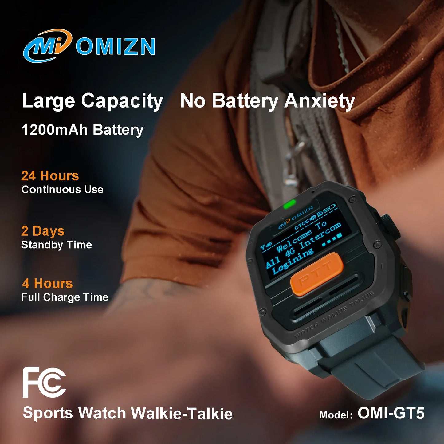OMIZN GT5 Watch Walkie Talkie 4G Unlimited Range PoC Radios VOX Hands-Free IP65 AES256 Noise Reduction