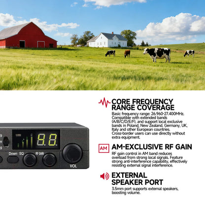 OMIZN LT-298 CB Radio AM/FM Full 40 Channel, Instant Emergency Channel 9/19 ASQ Function RF-Gain External Speaker Jack Easy to Read Display