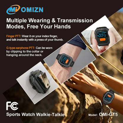 OMIZN GT5 Watch Walkie Talkie 4G Unlimited Range PoC Radios VOX Hands-Free IP65 AES256 Noise Reduction