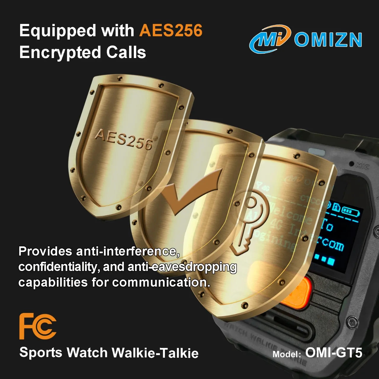 OMIZN GT5 Watch Walkie Talkie 4G Unlimited Range PoC Radios VOX Hands-Free IP65 AES256 Noise Reduction