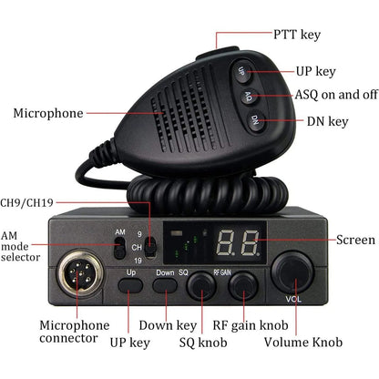 OMIZN LT-298 CB Radio AM/FM Full 40 Channel, Instant Emergency Channel 9/19 ASQ Function RF-Gain External Speaker Jack Easy to Read Display