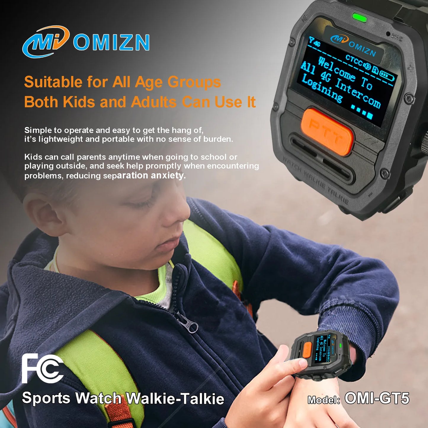OMIZN GT5 Watch Walkie Talkie 4G Unlimited Range PoC Radios VOX Hands-Free IP65 AES256 Noise Reduction