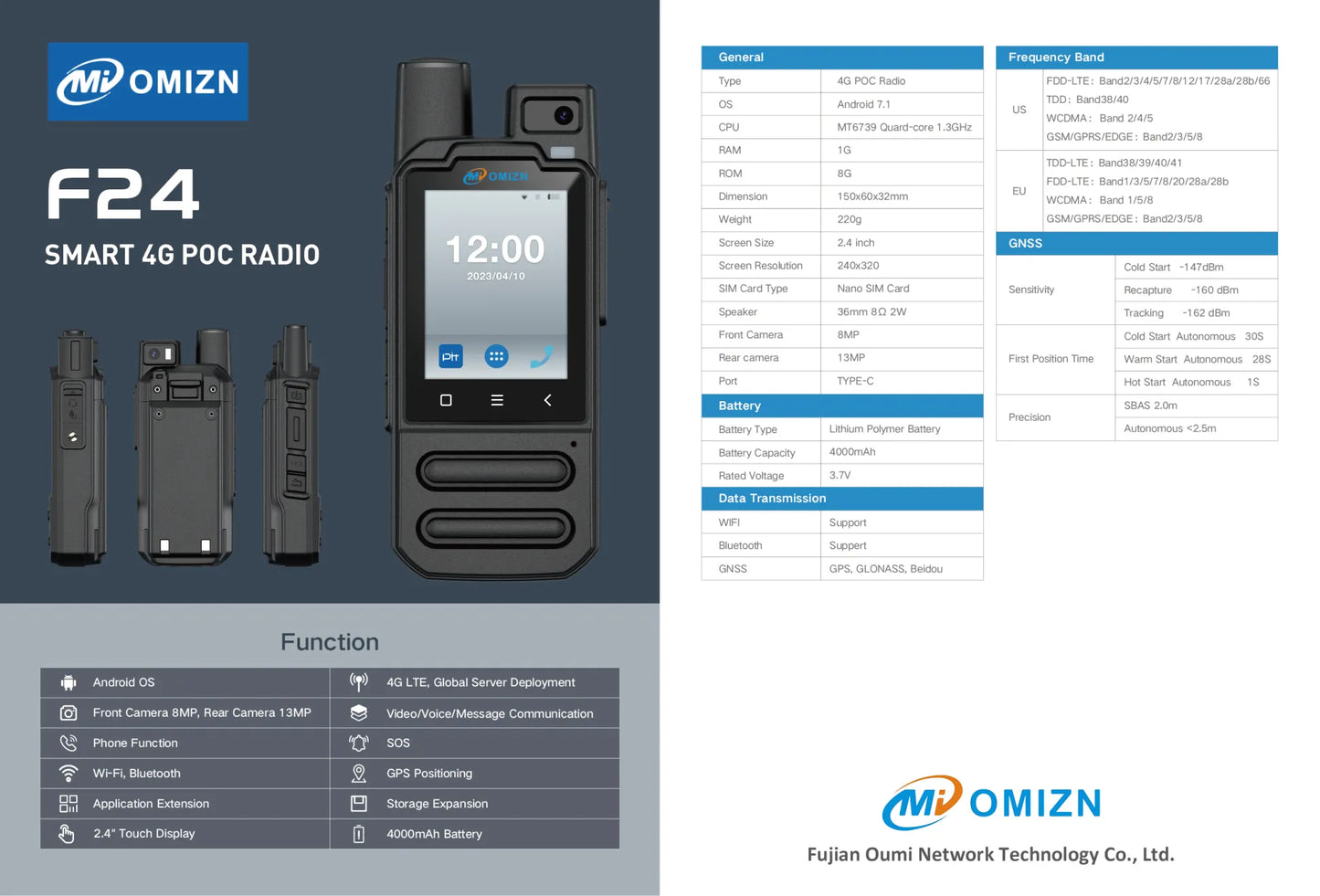 OMIZN F24 4G POC Radio, Android 7.1 Walkie Talkie Unlimited Range with 8MP/13MP Camera, GPS, 4000mAh Battery, WiFi/Bluetooth