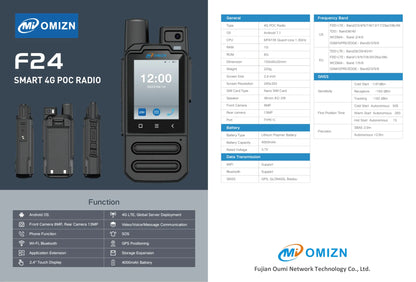 OMIZN F24 4G POC Radio, Android 7.1 Walkie Talkie Unlimited Range with 8MP/13MP Camera, GPS, 4000mAh Battery, WiFi/Bluetooth