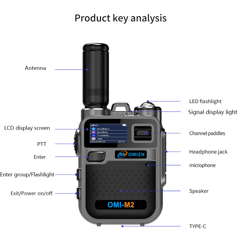 OMIZN M5 Global Walkie Talkie Unlimited Range, 4G LTE PoC Two Way Radio with AES256 Encryption Flashlight for Outdoor